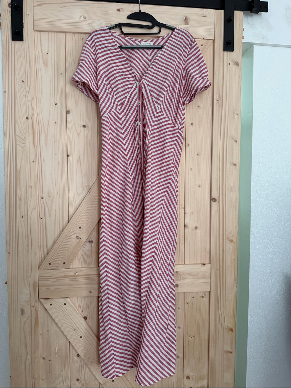 Max Studio Red and White Striped V-Neck Maxi Dress